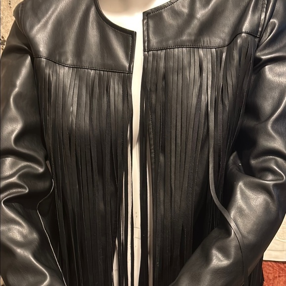 Adore Black Fringe Leather Jacket - Picture 15 of 16